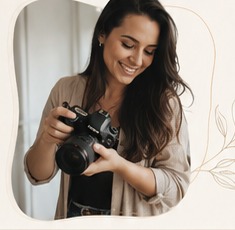 Fotógrafa Suellen segurando uma câmera